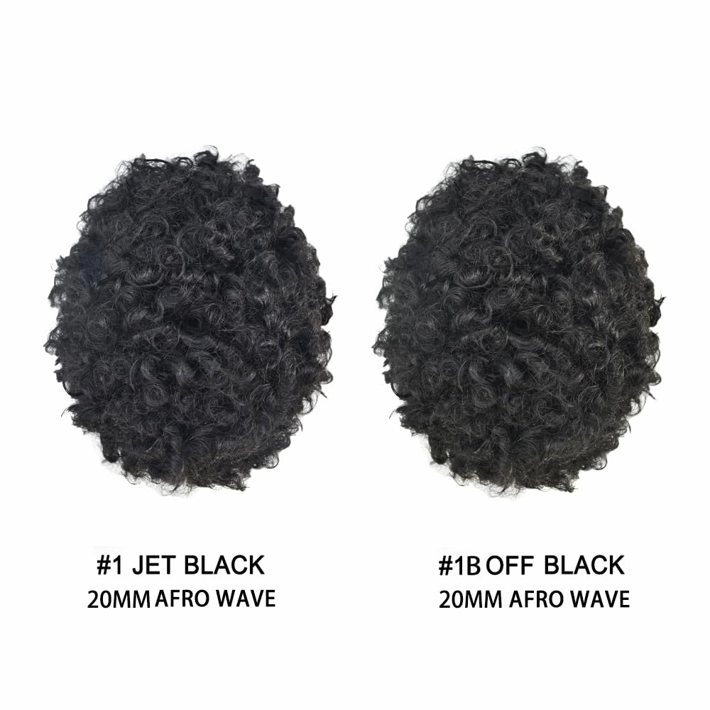 Afro Curl Toupee for Black Men Hair Piece Real Human Hair Full Poly Skin Curly Hair System for Black Men Weave Hair Units African American Mens Toupee 8x10 1# JET BLACK 20MM Afro Wave