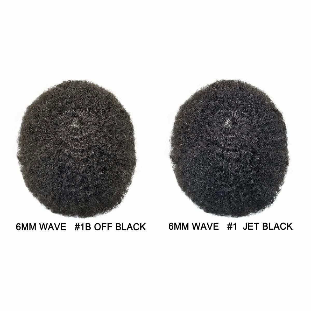 Afro Curl Toupee for Black Men Hair Piece Real Human Hair Full Poly Skin Curly Hair System for Black Men Weave Hair Units African American Mens Toupee 8x10 1B# OFF BLACK 6MM Afro Wave