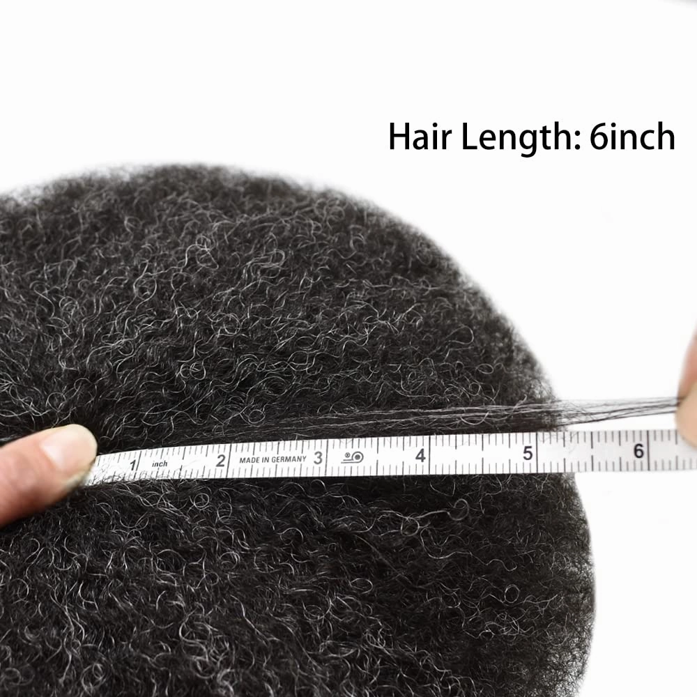 Afro Curl Toupee for Black Men Human Hair Swiss Lace Gray Hair Units for Black Men Hair System Bleached Knot Natural Hairline African American Hairpiece #120#1B JET BLACK 20% GREY 8X10-6MM Afro Wave