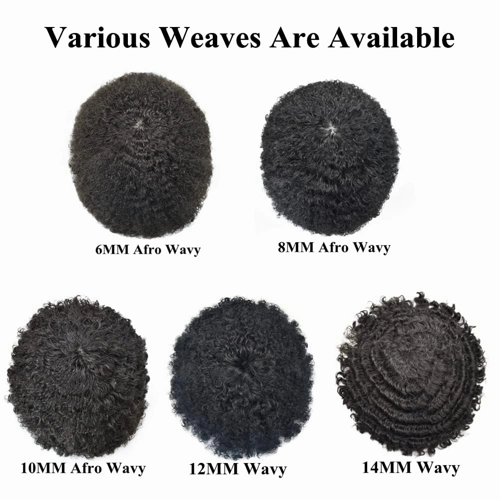 Afro Curl Toupee for Black Men Human Hair Swiss Lace Hair Units for Black Men Hair System Bleached Knot Natural Hairline African American Hairpiece #1 Jet Black 8X10-10MM Afro Wave