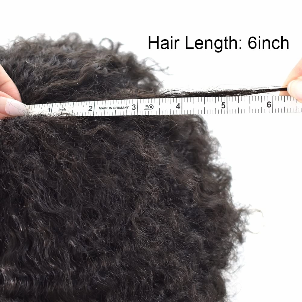 Afro Curl Toupee for Black Men Human Hair Swiss Lace Hair Units for Black Men Hair System Bleached Knot Natural Hairline African American Hairpiece #1 Jet Black 8X10-10MM Afro Wave