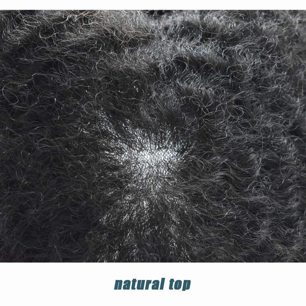 Afro Curl Toupee for Black Men Human Hair Swiss Lace Hair Units for Black Men Hair System Bleached Knot Natural Hairline African American Hairpiece #1 Jet Black 8X10-10MM Afro Wave