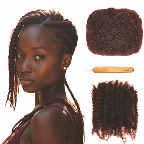 Afro Kinkys Bulk Human Hair 30g -100% Real Human Hair for Mini Twist, Braiding, Loc Extensions & Crochet, Kinky Curly Hair Bundles, Natural Afro Bulk for Dreadlocks (99j wine red, 10)