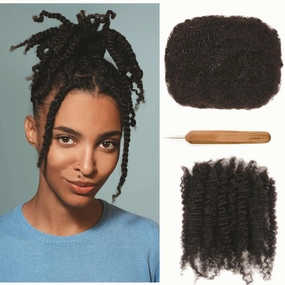Afro Kinkys Bulk Human Hair 30g -100% Real Human Hair for Mini Twist, Braiding, Loc Extensions & Crochet, Kinky Curly Hair Bundles, Natural Afro Bulk for Dreadlocks(Natural Black, 6)