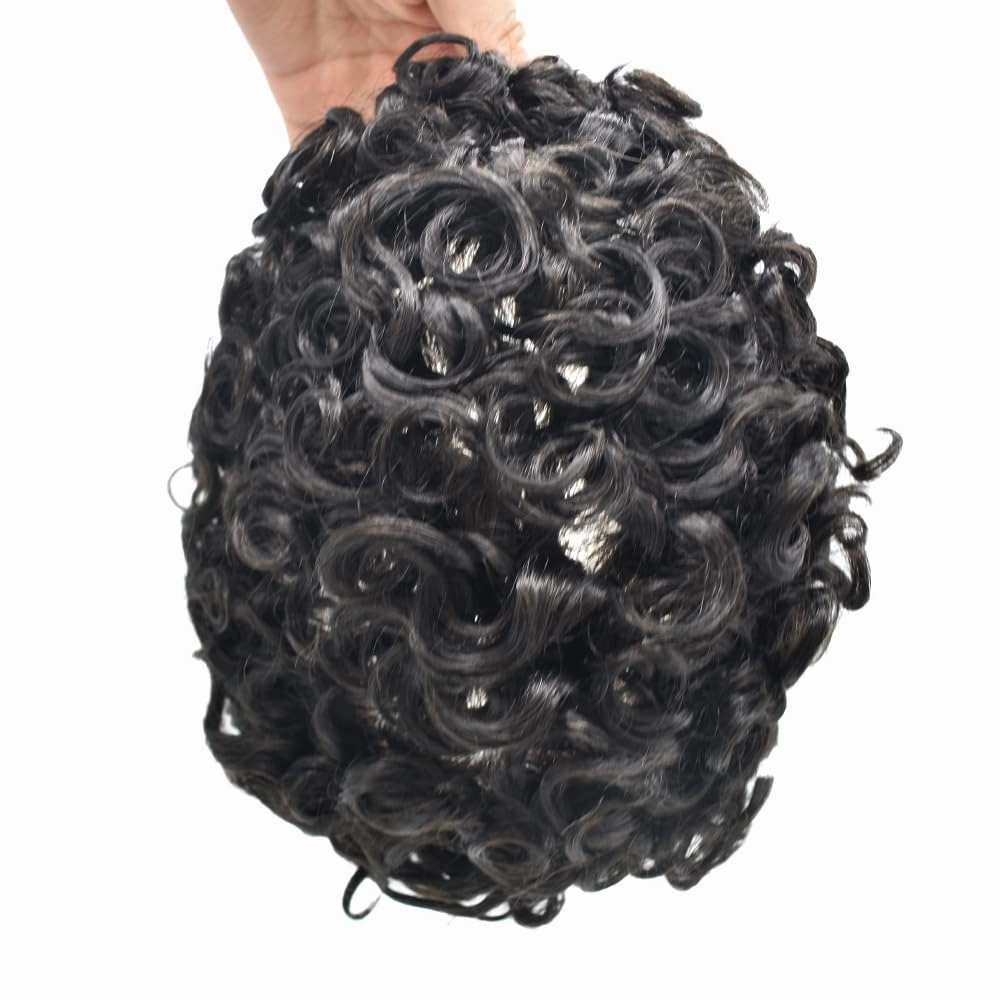 Afro Toupee For Black Mens Hair Units For Man African American Curl Hair Systems Full French Lace Mens Hair Replacement Curly Male Hair Pieces 8X10Inch 25MM Afro Wave#1 Jet Black