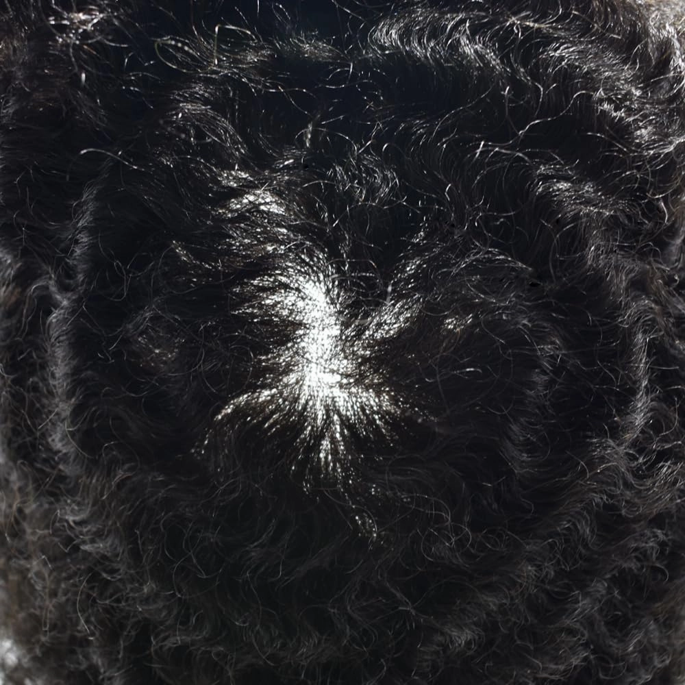 Afro Toupee For Black Mens Hair Units For Man African American Curl Hair Systems Full French Lace Mens Hair Replacement Curly Male Hair Pieces 8X10Inch 25MM Afro Wave#1 Jet Black