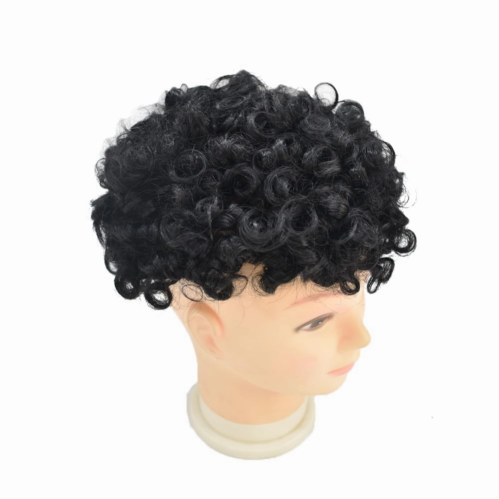 Afro Toupee For Black Mens Hair Units For Man African American Curl Hair Systems Full French Lace Mens Hair Replacement Curly Male Hair Pieces 8X10Inch 25MM Afro Wave#1 Jet Black