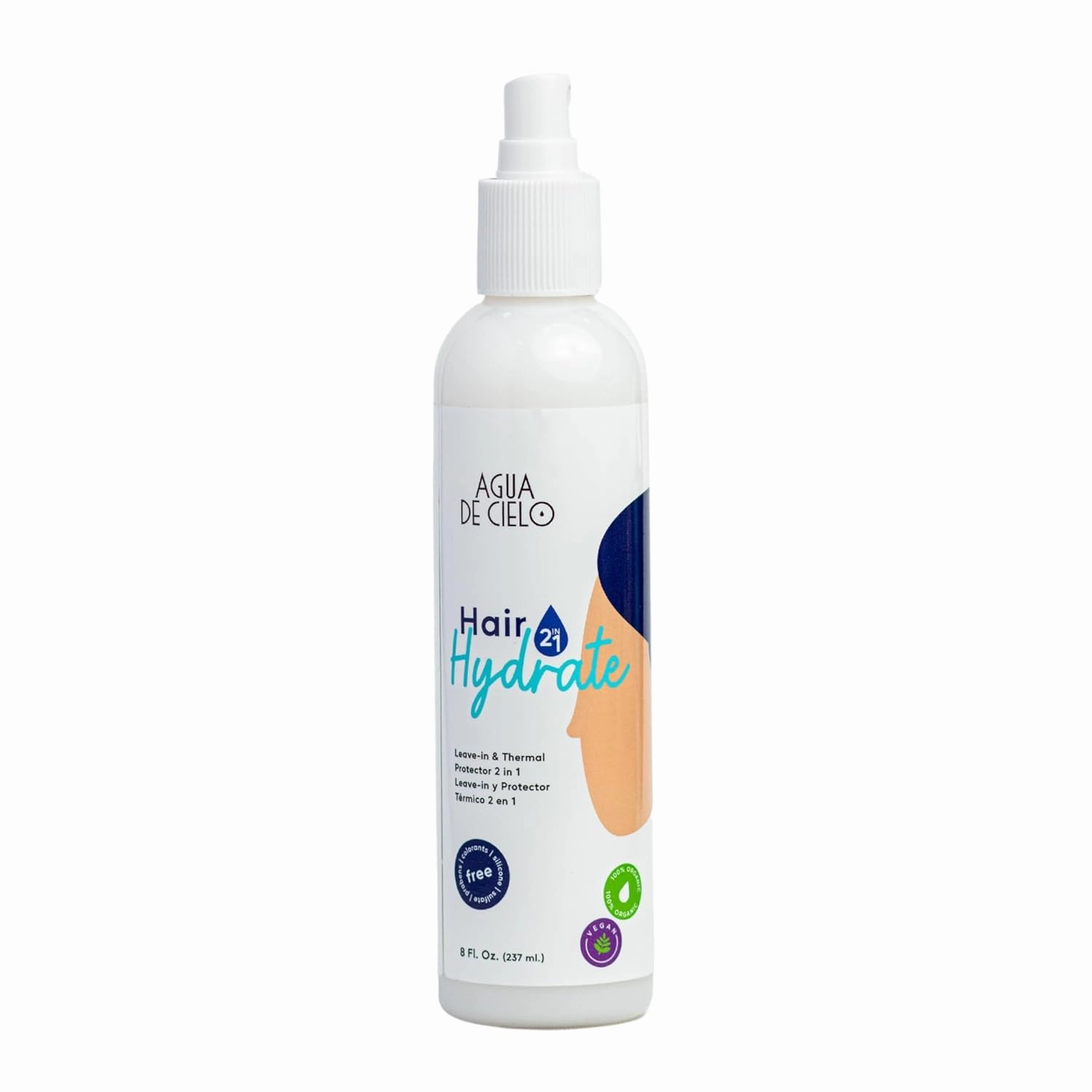 Agua de Cielo Hair Hydrate - Organic Leave-in & Heat Protectant for Hair, Hydrates & Protects Without Weighing Down Hair, Thermal Spray Infused with Jojoba Oil & Castor Oil - 8 oz