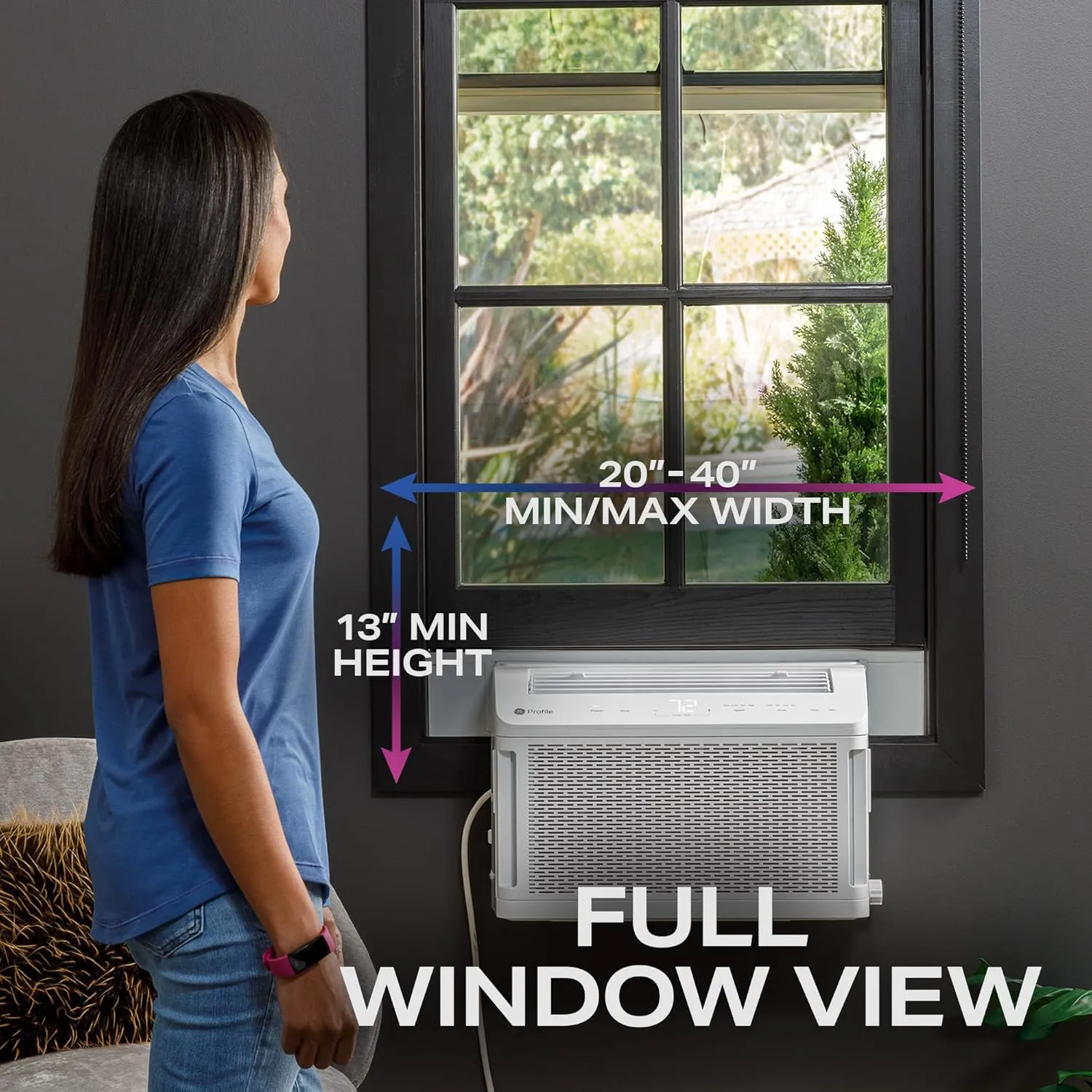 AHTT08BC Clearview Air Conditioner 8,300, WiFi Enabled, Ultra Quiet for Medium Rooms up to 350 Sq. FT, Full Window View with Easy Installation, Flex-Depth Design, 8300 BTU, White