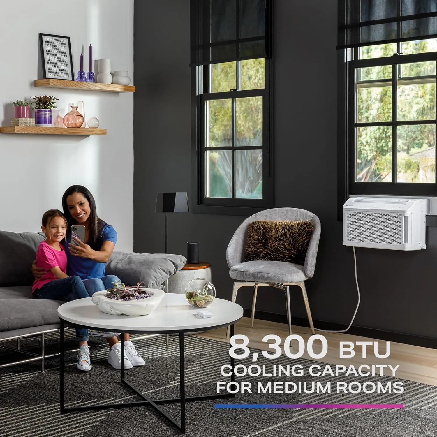 AHTT08BC Clearview Air Conditioner 8,300, WiFi Enabled, Ultra Quiet for Medium Rooms up to 350 Sq. FT, Full Window View with Easy Installation, Flex-Depth Design, 8300 BTU, White
