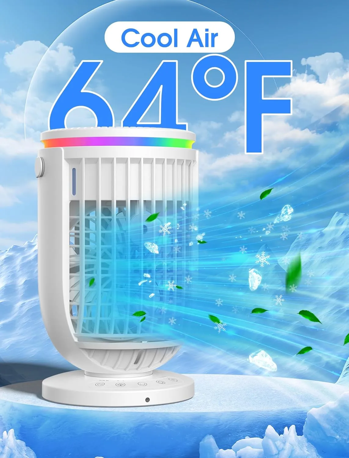 AI Portable Air Conditioners Fan,JYew 120° Oscillating Evaporative Mini Room Air Conditioners,Portable AC Unit Air Cooler with 4 in 1 Humidifier Fan Conditioner, AC Portable for Room Office (White)