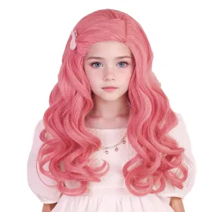 Aicos Kids Long Pink Curly Wig with Heart Hair and Necklaces for Cosplay Costume Wig