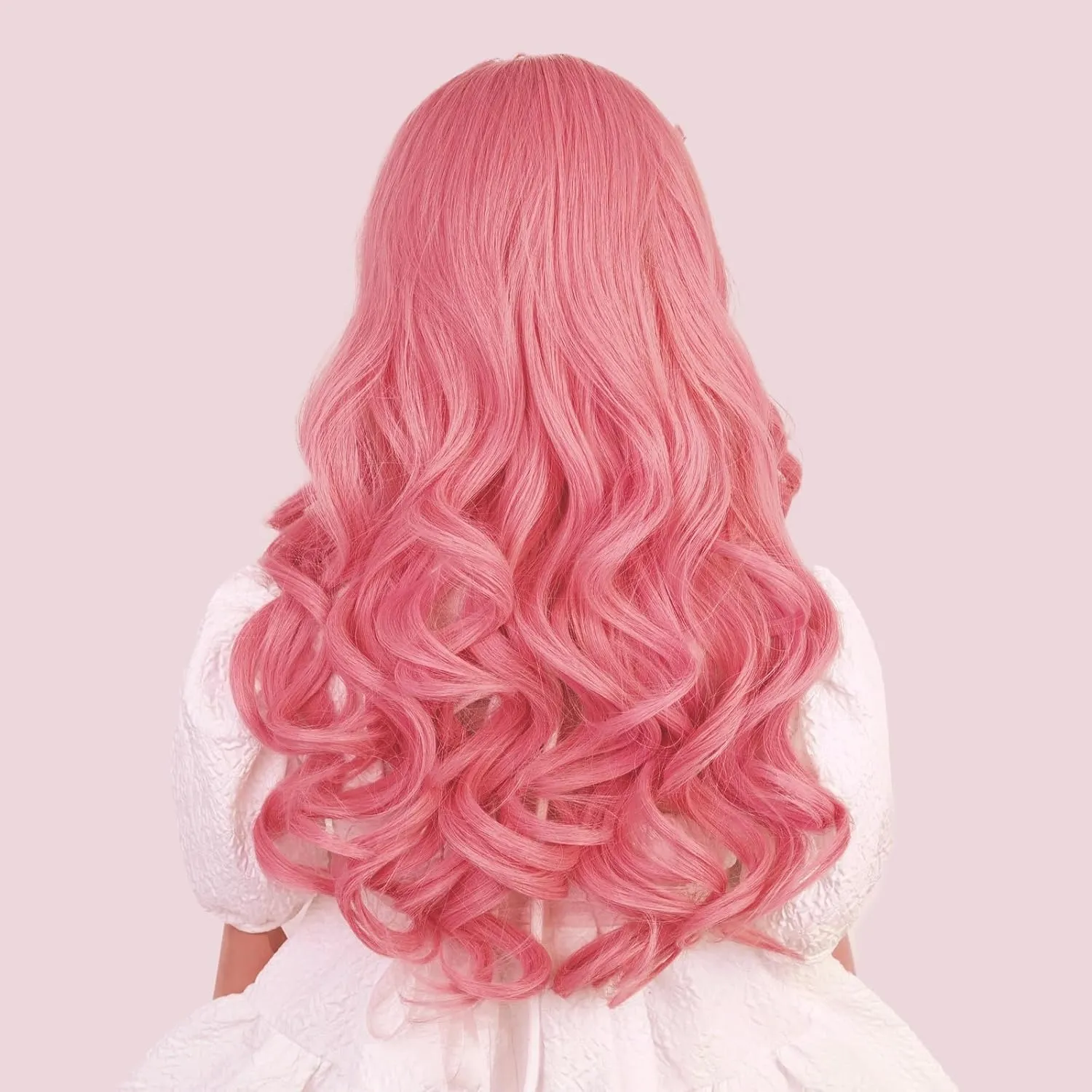 Aicos Kids Long Pink Curly Wig with Heart Hair and Necklaces for Cosplay Costume Wig