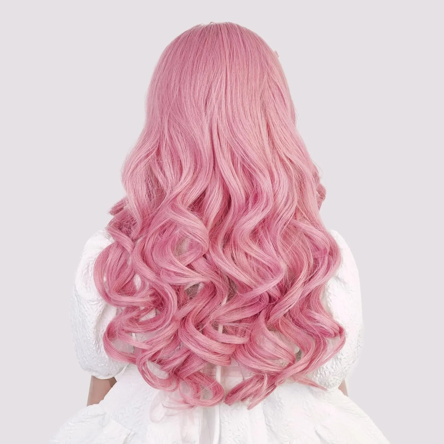Aicos Kids Long Pink Curly Wig with Heart Hair and Necklaces for Cosplay Costume Wig