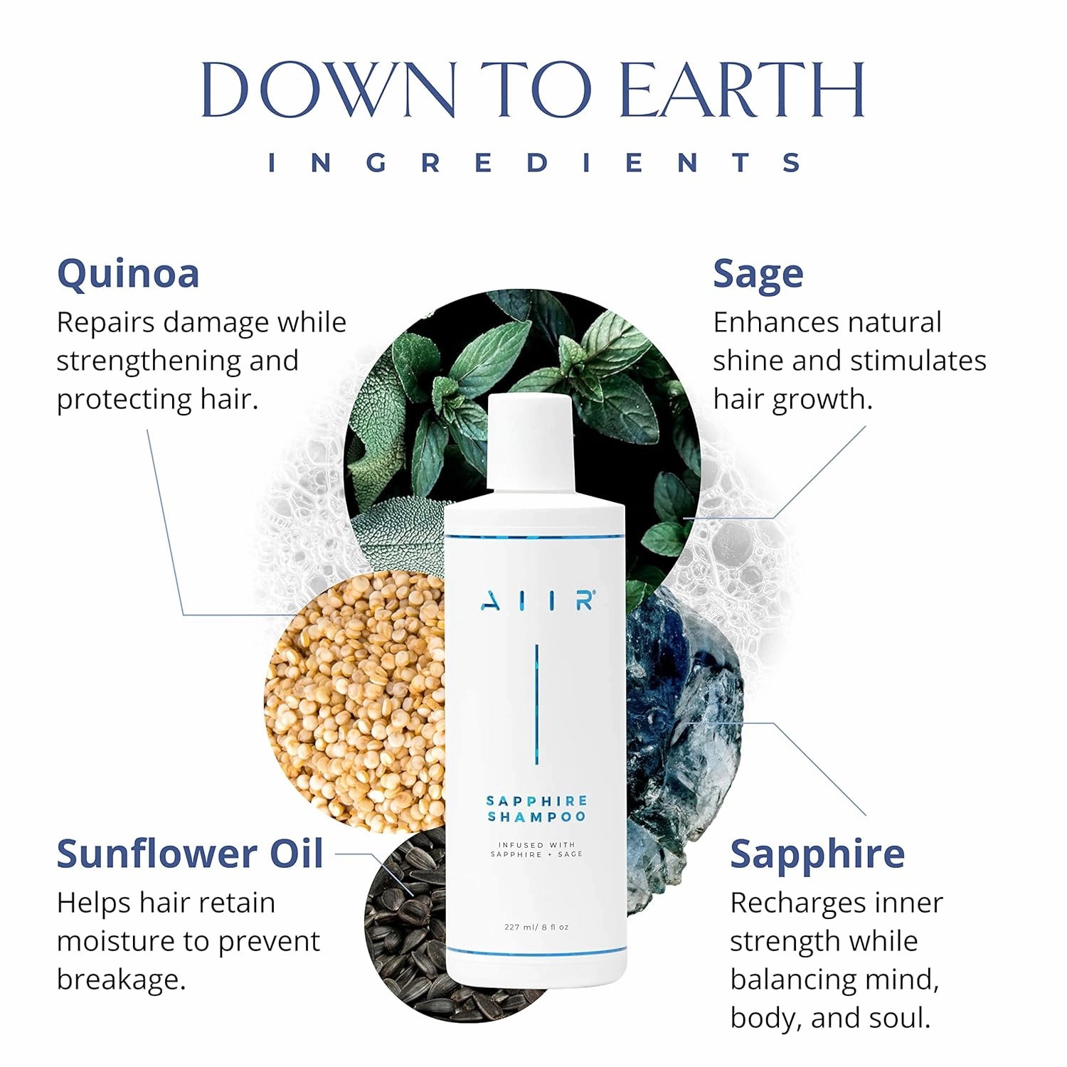 AIIR Sapphire Shampoo - Remove Buildup, Repair & Strengthen Color Treated Hair, Crystal Infused for Enhanced Body and Shine, 32 oz