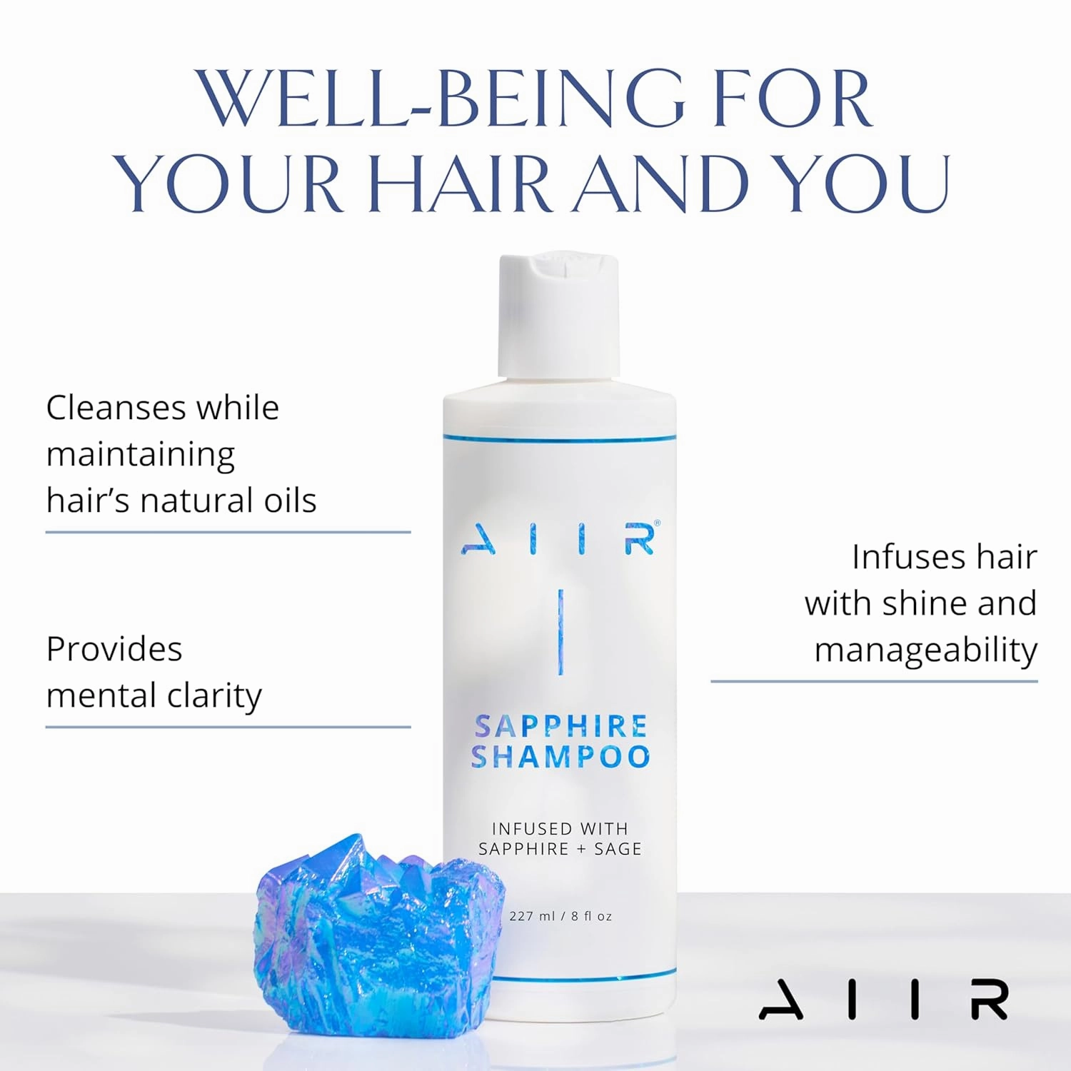 AIIR Sapphire Shampoo - Remove Buildup, Repair & Strengthen Color Treated Hair, Crystal Infused for Enhanced Body and Shine, 32 oz