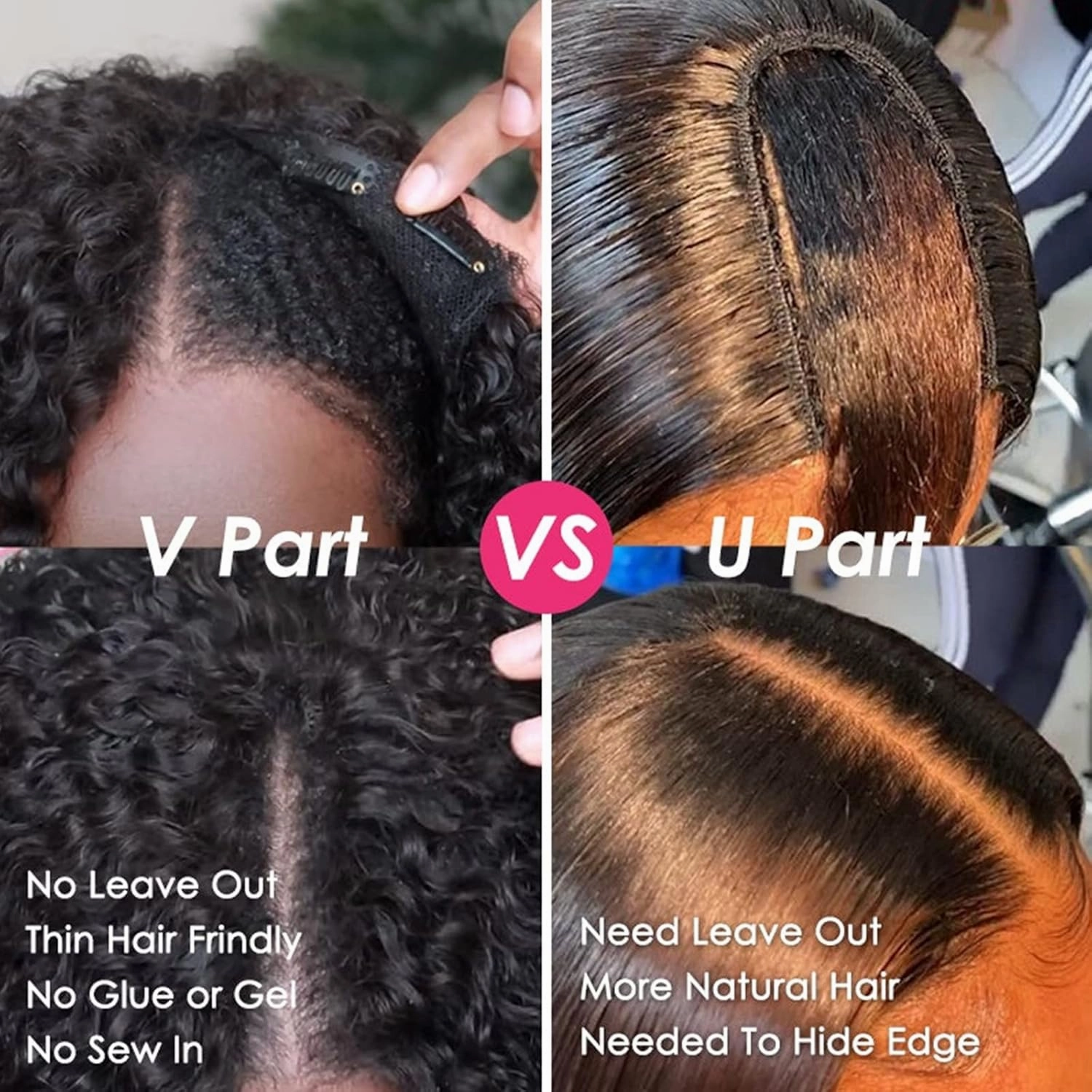 Aisaide Kinky Straight V Part Wig Upgrade U Part Yaki Straight V Shaped Wigs Synthetic Yaki Hair Natural Black No Leave Out Glueless Clip in Half for Black Women V Shape 20inch 1B