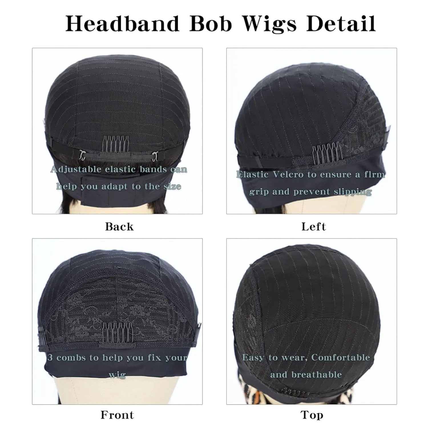 AISI QUEENS Short Bob Headband Wigs Human Hair for Black Women - Bob,Glueless,14 Inch