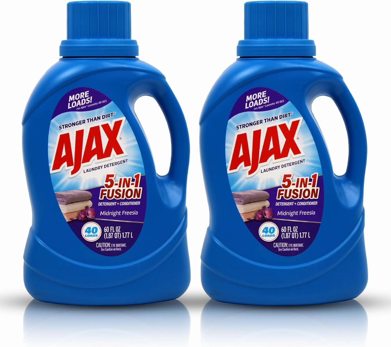 Ajax 5-in-1 Fusion Liquid Laundry Detergent – Totally Awesome Cleaner with Deep Clean Power, Odor & Stain Remover, Fabric Conditioner, HE Compatible, Midnight Freesia Scent, 60oz (Pack of 2), 80 Loads