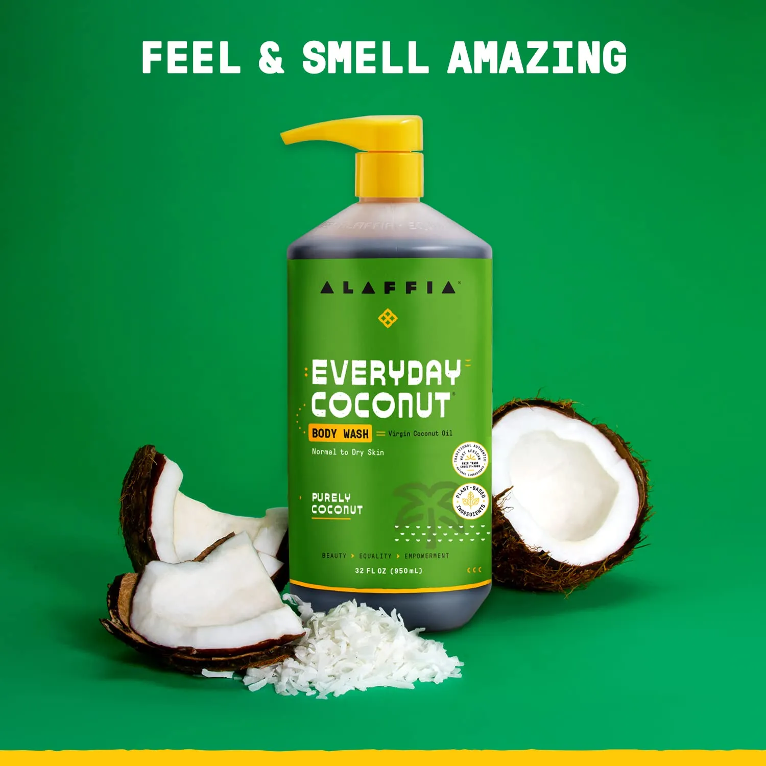 Alaffia EveryDay Coconut Shampoo, Gentle Cleansing Shampoo for Normal to Dry Hair, Made with Coconut Oil Rich in Vitamin E, No Parabens or Phthalates, Coconut, 2 pack - 32 Fl Oz Ea