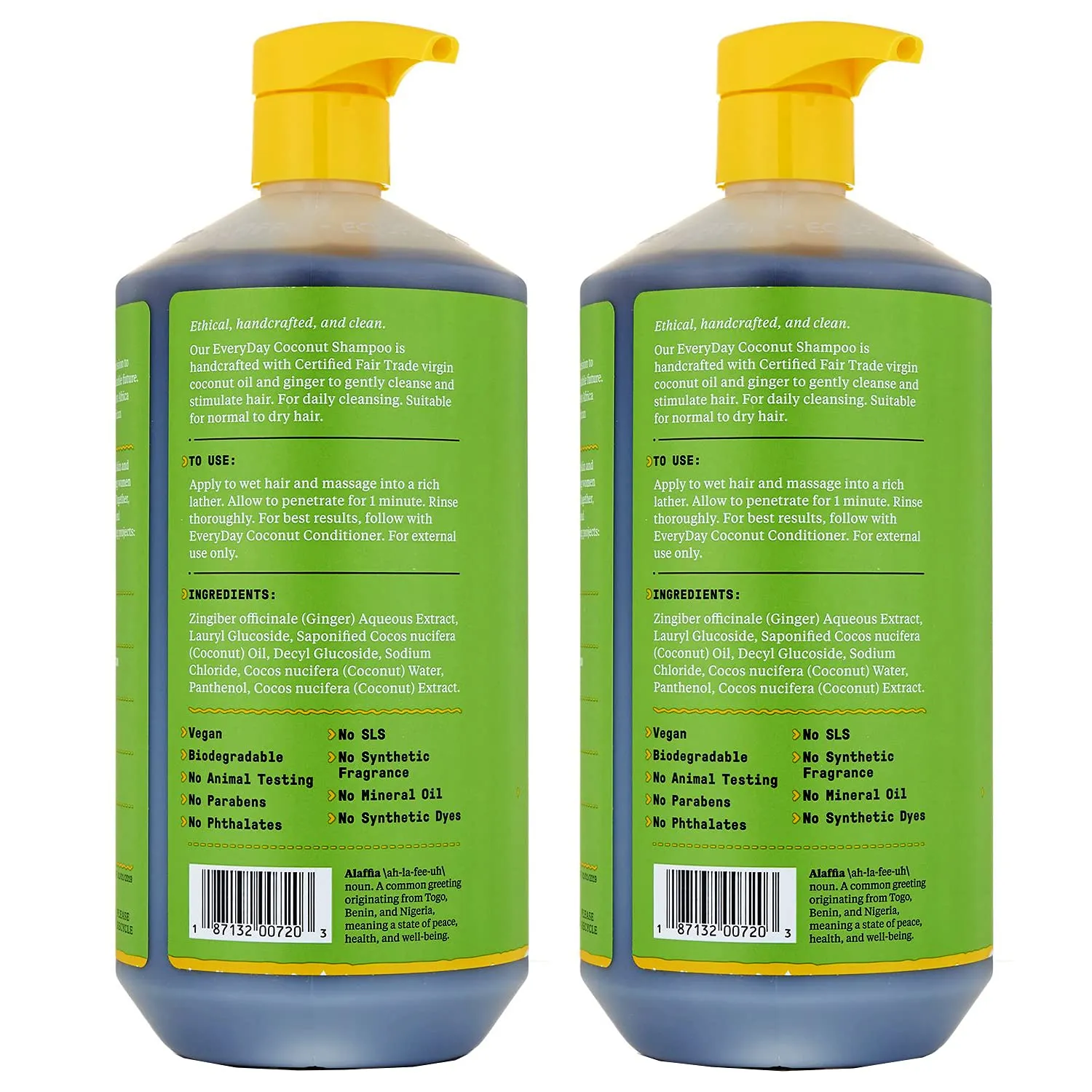 Alaffia EveryDay Coconut Shampoo, Gentle Cleansing Shampoo for Normal to Dry Hair, Made with Coconut Oil Rich in Vitamin E, No Parabens or Phthalates, Coconut, 2 pack - 32 Fl Oz Ea