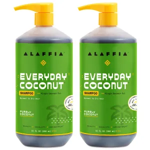 Alaffia EveryDay Coconut Shampoo, Gentle Cleansing Shampoo for Normal to Dry Hair, Made with Coconut Oil Rich in Vitamin E, No Parabens or Phthalates, Coconut, 2 pack - 32 Fl Oz Ea