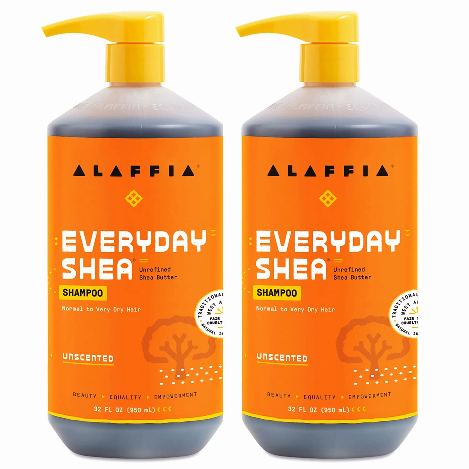 Alaffia EveryDay Shea Shampoo, Gentle Cleansing Shampoo for Normal to Dry Hair, Made with Fair Trade Unrefined Shea Butter, No Parabens or Phthalates, Unscented, 2 pack - 32 Fl Oz Ea