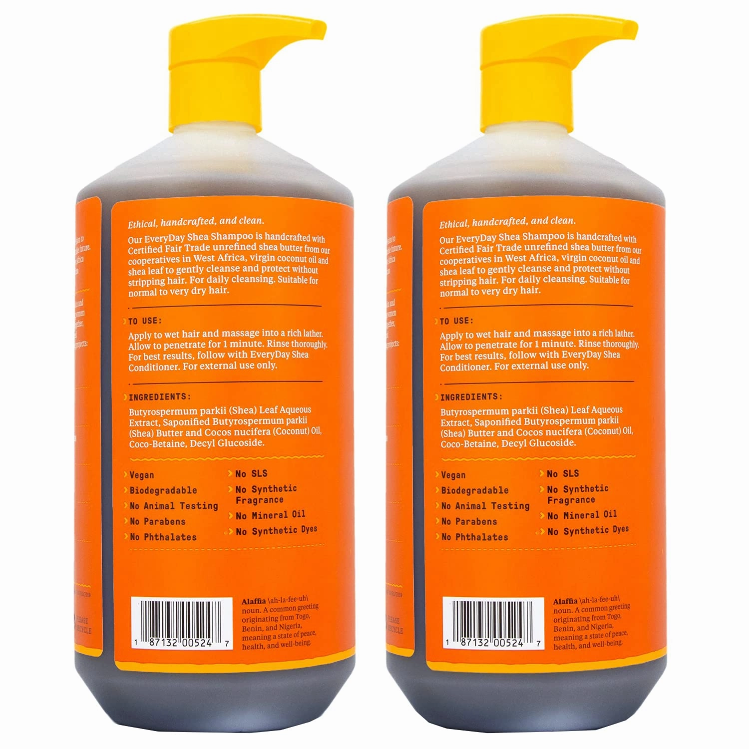 Alaffia EveryDay Shea Shampoo, Gentle Cleansing Shampoo for Normal to Dry Hair, Made with Fair Trade Unrefined Shea Butter, No Parabens or Phthalates, Unscented, 2 pack - 32 Fl Oz Ea