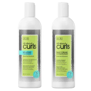 All About Curls Lo-Lather Cleanser Shampoo & Daily Cream Conditioner | Essential Moisture | Gentle Cleansing | Slightly Sudsy | All Curly Hair Types