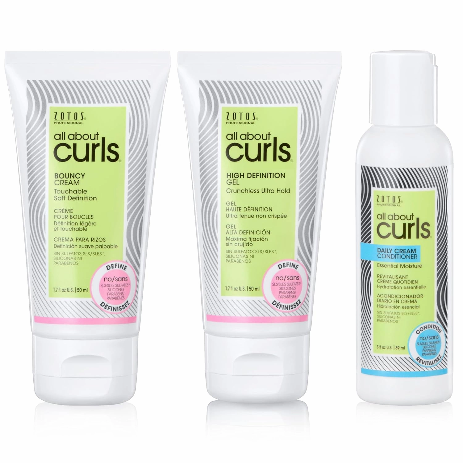 ALL ABOUT CURLS Bouncy Cream & High Definition Gel & Daily Cream Conditioner | Travel Size | For Curly Hair Styling | Moisturize, Define & Enhance Texture | Reduce Frizz & Boost Shine | Paraben Free