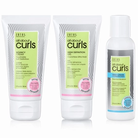 ALL ABOUT CURLS Bouncy Cream & High Definition Gel & Daily Cream Conditioner | Travel Size | For Curly Hair Styling | Moisturize, Define & Enhance Texture | Reduce Frizz & Boost Shine | Paraben Free
