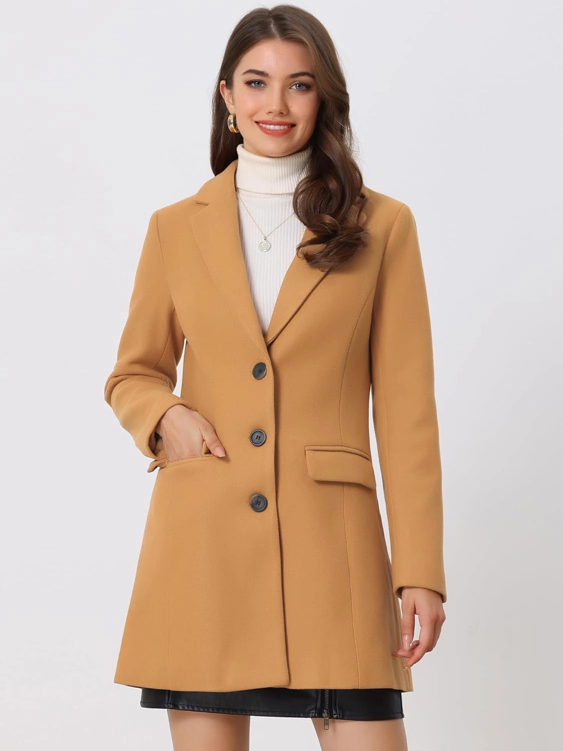 Allegra K Women's 2024 Pea Coat Single Breasted Long Winter Coats for Women