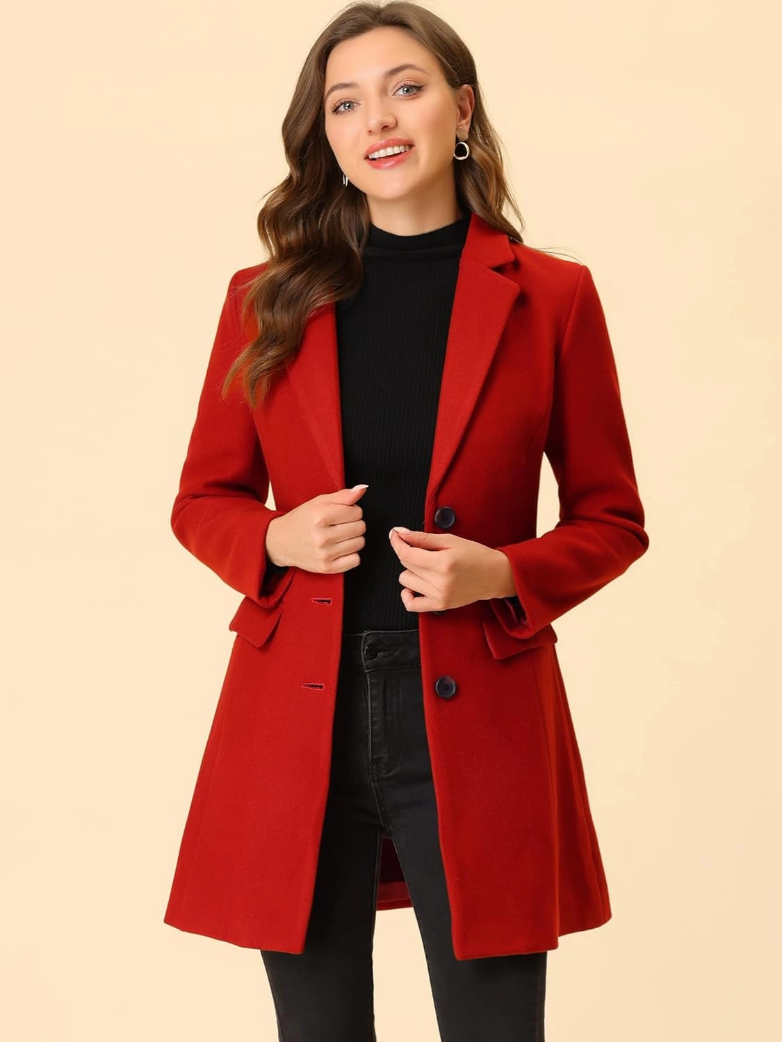 Allegra K Women's 2024 Pea Coat Single Breasted Long Winter Coats for Women