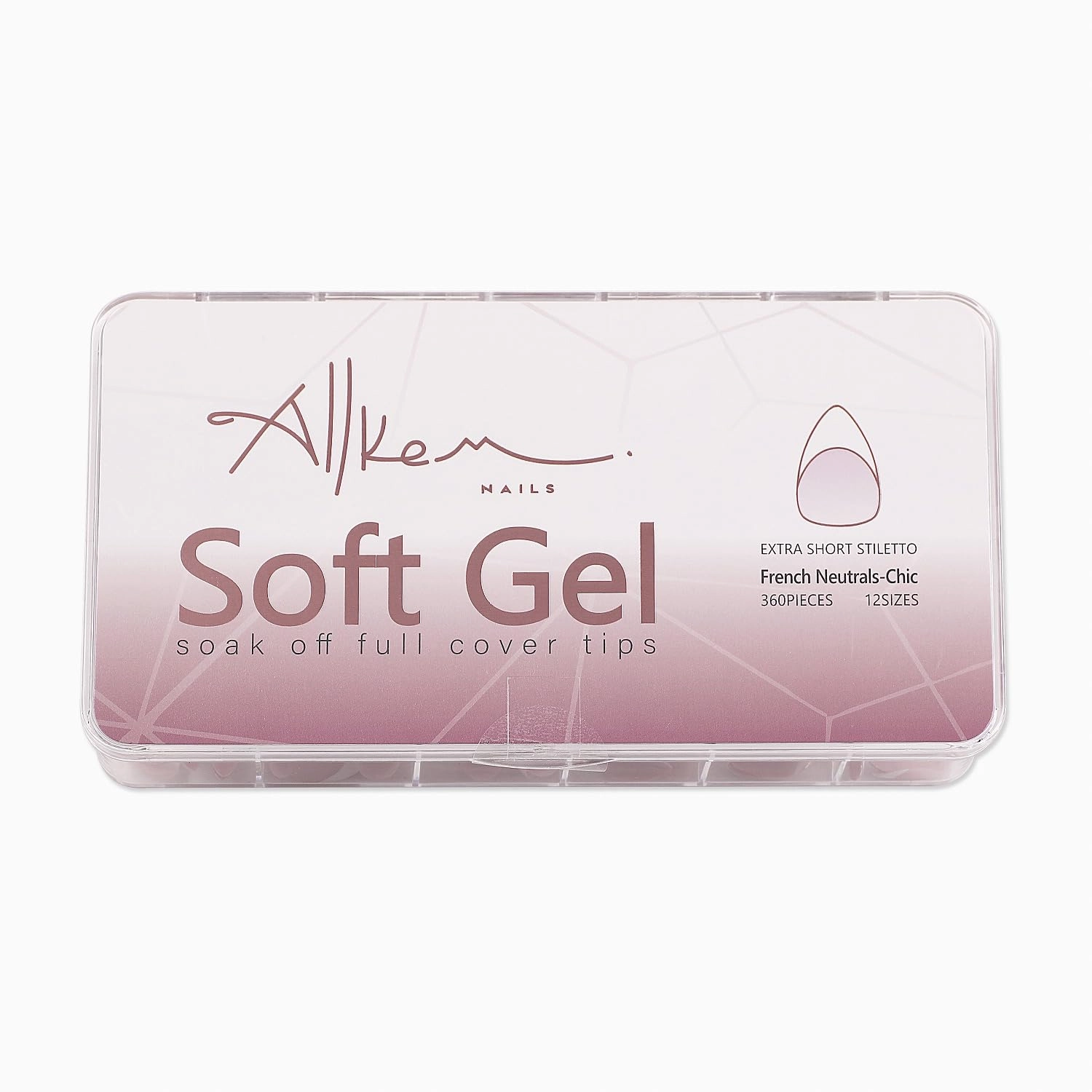 Allkem Soft Gel Nail Tips - Extra Short French Stiletto Nail Extensions Kit - 12 Sizes Long Full Cover Nails - Neutrals - Chic (360 Pieces)
