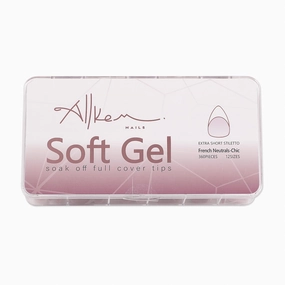 Allkem Soft Gel Nail Tips - Extra Short French Stiletto Nail Extensions Kit - 12 Sizes Long Full Cover Nails - Neutrals - Chic (360 Pieces)