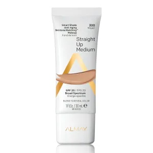 Almay Anti-Aging Foundation, Smart Shade Skintone Matching Makeup, Natural Finish with SPF 20, HypoallergenicFragrance Free, Dermatologist Tested, 300 Straight Up Medium, 1 Oz