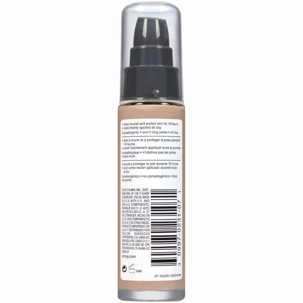 Almay Truly Lasting Color Liquid Makeup, Long Wearing Natural Finish Foundation with Vitamin E and Lemon Extract, Hypoallergenic, Cruelty Free, Fragrance Free, Dermatologist Tested, 280 Warm, 1 oz