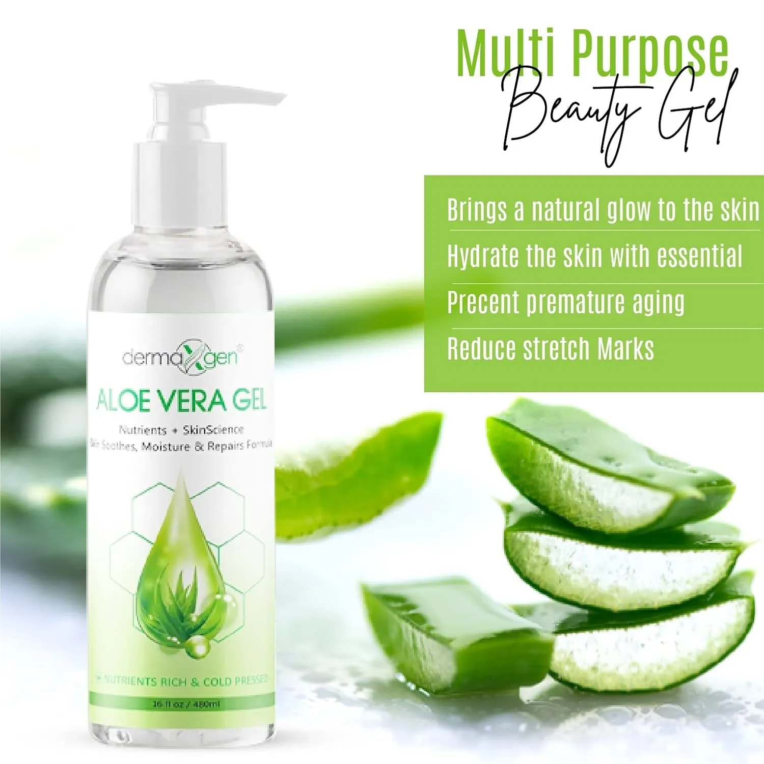 Aloe Vera Gel with Witch Hazel, Vitamin C, and Vitamin E - Skin Soothes, Moisture, and Repair Formula for Face and Body - Nutrient-Rich, Organic 100% Pure Aloe Vera - 16 FL OZ