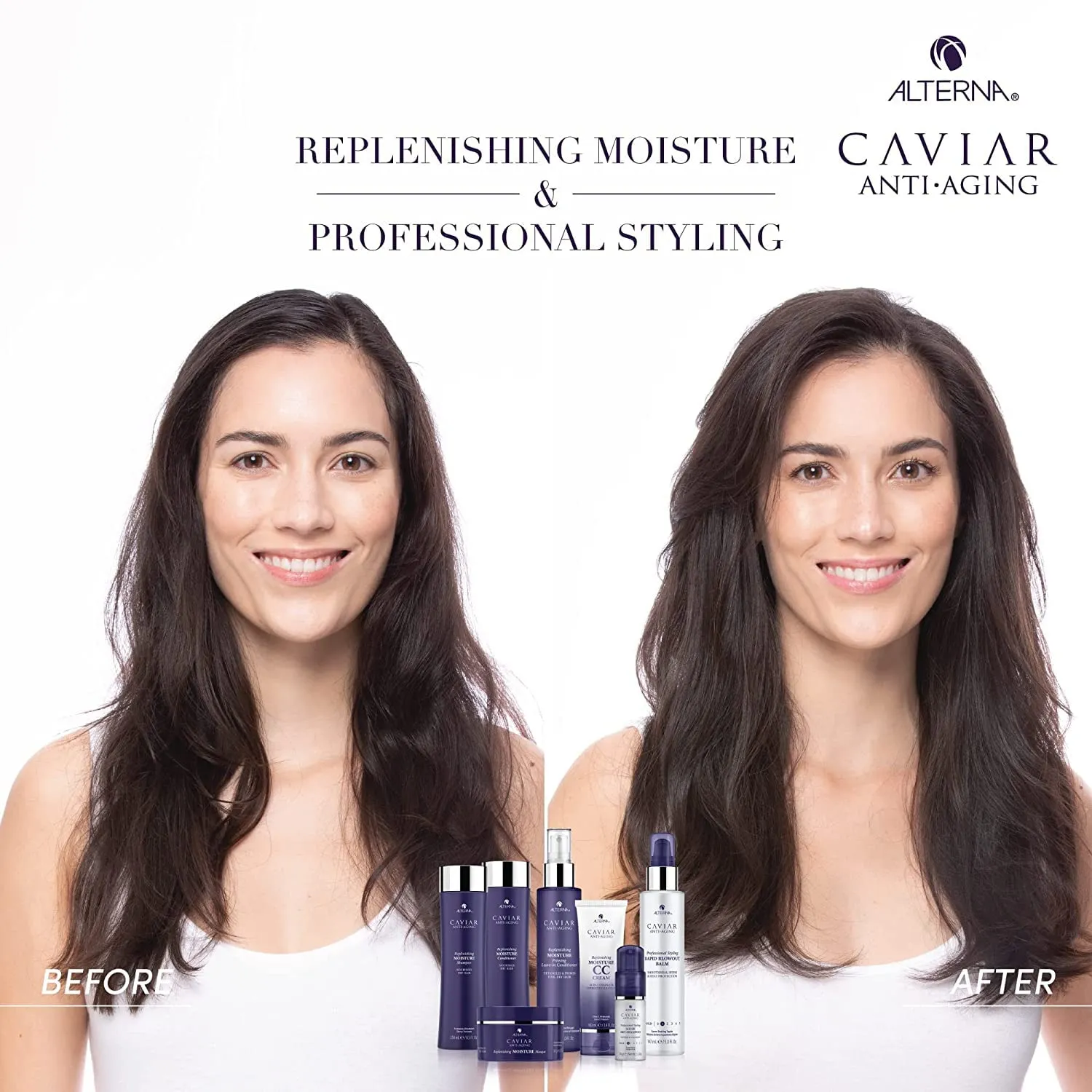 Alterna Haircare CAVIAR Anti-Aging Replenishing Moisture Shampoo and Conditioner Set, 16.5 Fl Oz | Protects, Restores and Hydrates | Sulfate Free