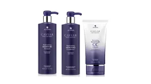 Alterna Haircare CAVIAR Anti-Aging Replenishing Moisture Shampoo, Conditioner, CC Cream Regimen Jumbo Set | Protects, Restores and Hydrates | Sulfate Free