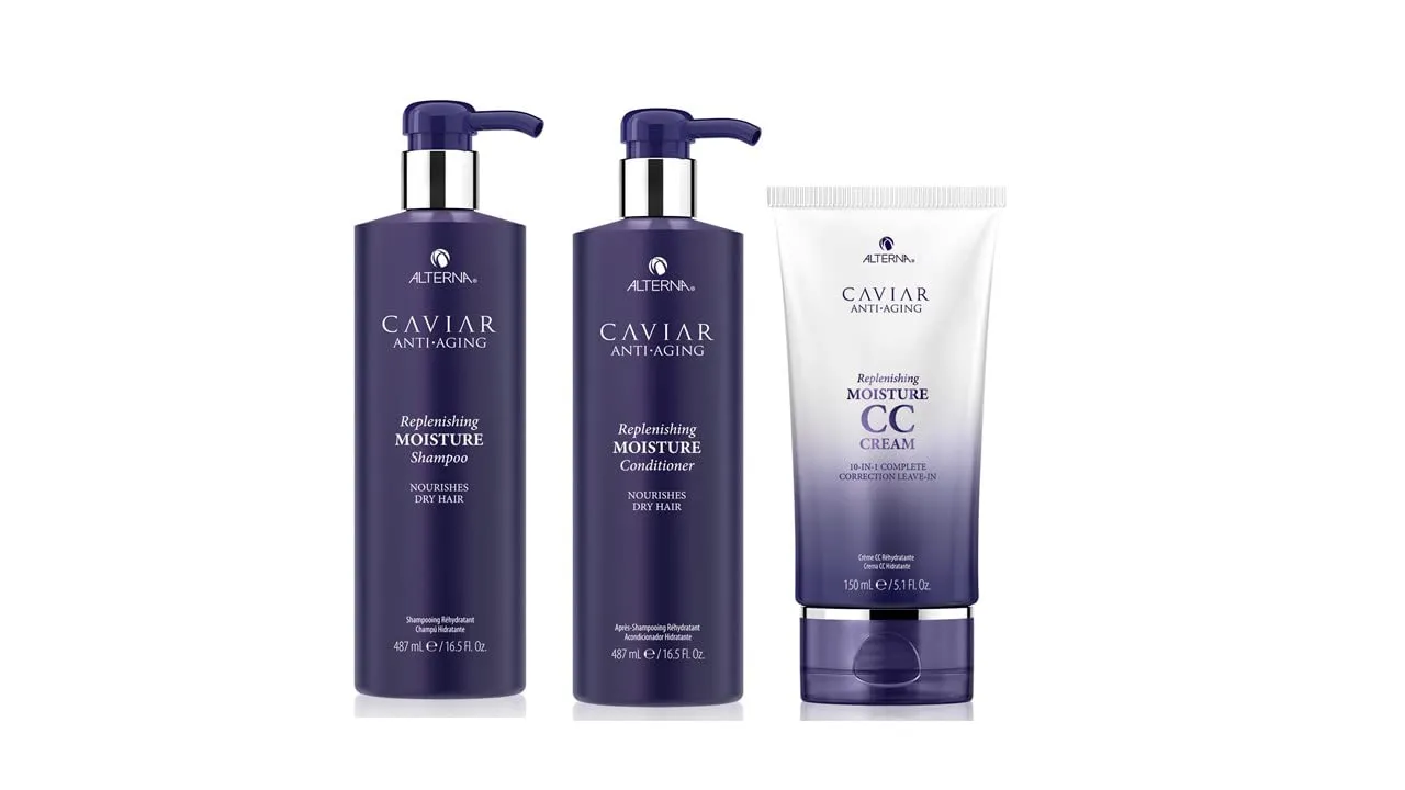 Alterna Haircare CAVIAR Anti-Aging Replenishing Moisture Shampoo, Conditioner, CC Cream Regimen Jumbo Set | Protects, Restores and Hydrates | Sulfate Free