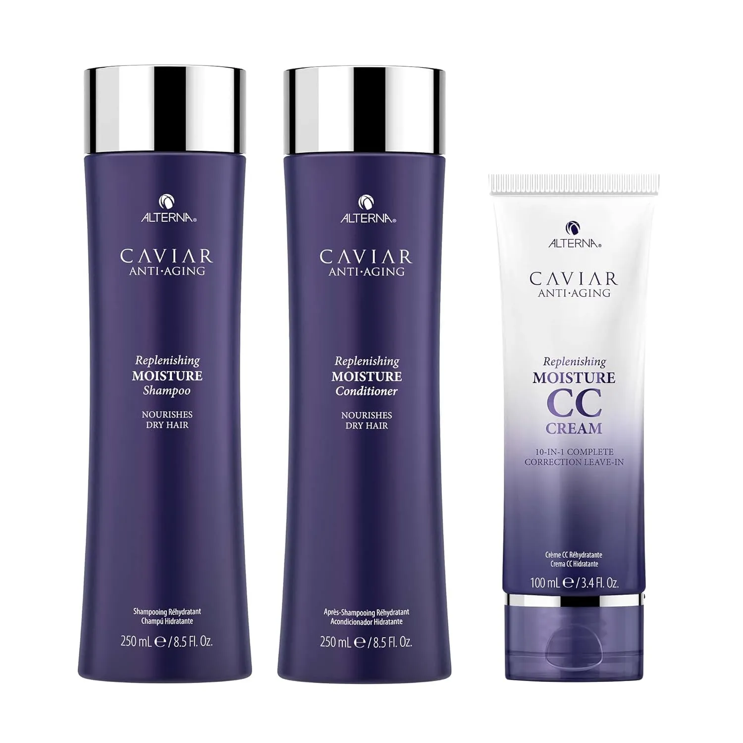 Alterna Haircare CAVIAR Anti-Aging Replenishing Moisture Shampoo, Conditioner, CC Cream Regimen Starter Set | Protects, Restores and Hydrates | Sulfate Free