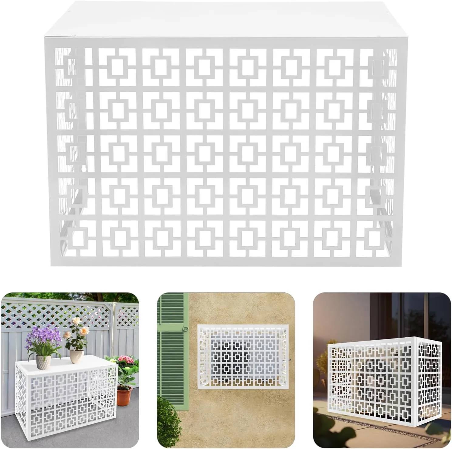 Aluminum Alloy Air Conditioner Freestanding Louvered Space Divider Air Conditioner Fence Outdoor Metal Privacy Fence Cover for Different Sized (White/39.37 “L x 19.69 ”W/Hollow Design)