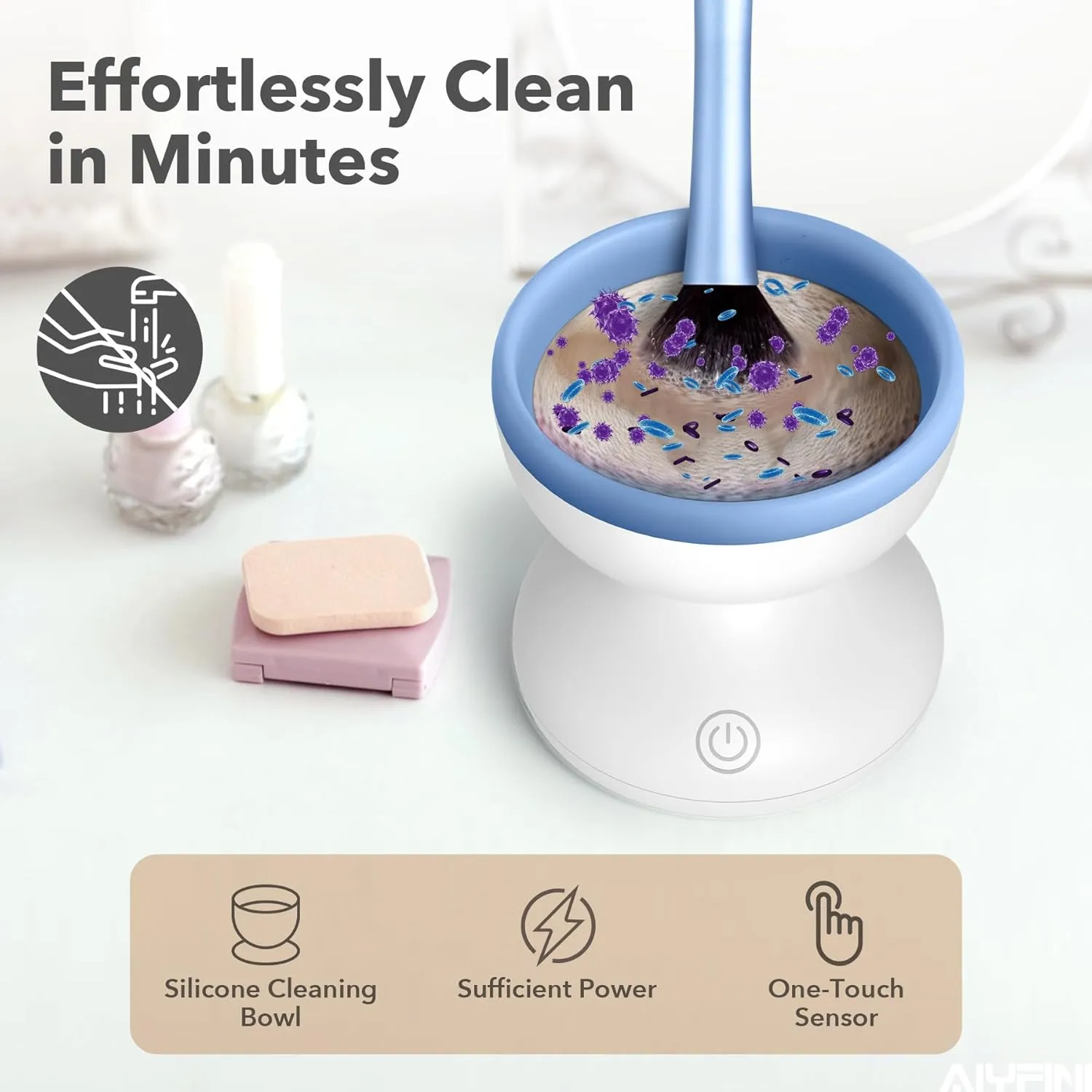 Alyfini Makeup Brush Cleaner Machine - Electric Make up Brushes Cleaner Cleanser Professional Tool for Kabuki Foundation Liquid Powder Face Makeup Self Tanner Brush,Gifts for Women Stocking Stuffers