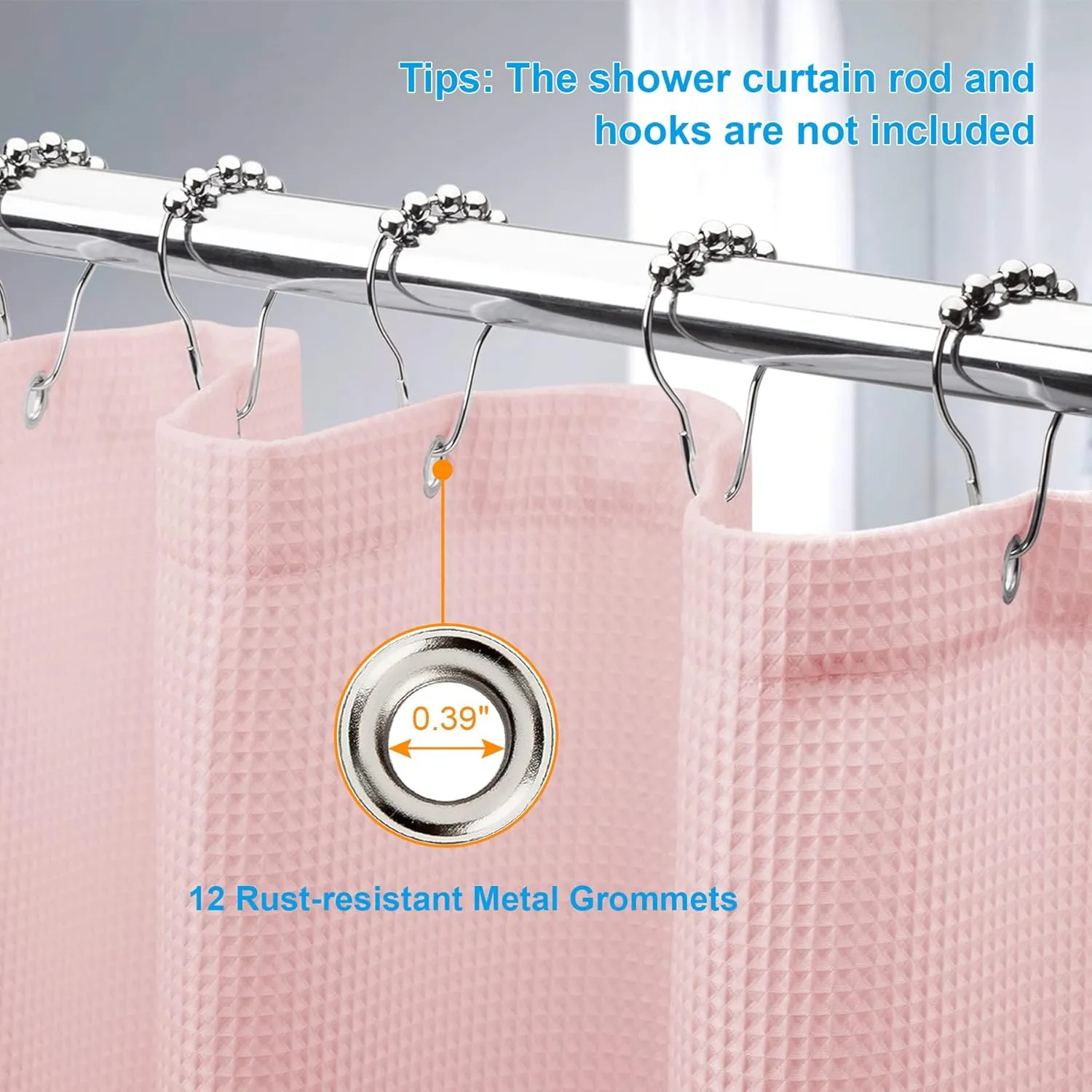 AmazerBath Blush Pink Shower Curtain Fabric, Waffle Shower Curtain Heavy Duty 240GSM, Hotel Quality Bathroom Shower Curtains, 72 x 72 Inches
