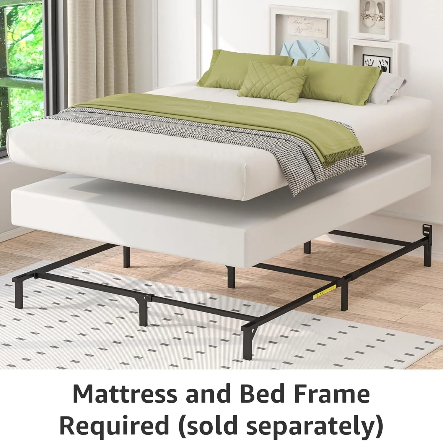 Amazon Basics Smart Box Spring Bed Base, 9-Inch Height Mattress Foundation, Tool-Free Easy Assembly, Full, 74"L x 53"W x 9"H, White