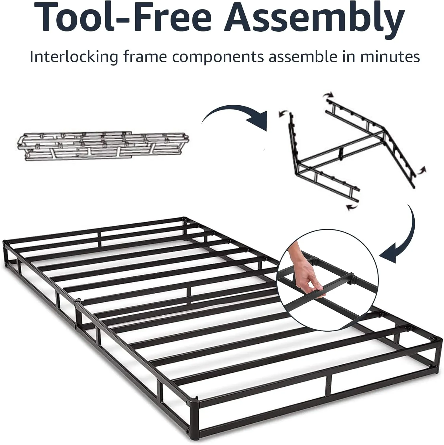 Amazon Basics Smart Box Spring Bed Base, 9-Inch Height Mattress Foundation, Tool-Free Easy Assembly, Full, 74"L x 53"W x 9"H, White