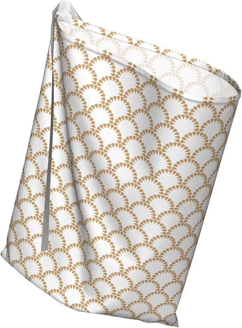 Ambesonne Abstract Gift Bag, Demonstration of Japanese Style Half Circles Formed of Drops Round Elements, Fabric Party Favor Pouch with 3 Ribbons, 27, Camel and White
