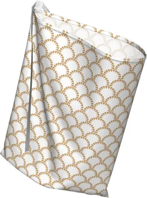 Ambesonne Abstract Gift Bag, Demonstration of Japanese Style Half Circles Formed of Drops Round Elements, Fabric Party Favor Pouch with 3 Ribbons, 27, Camel and White