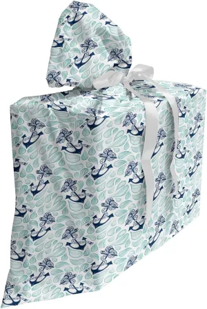 Ambesonne Anchor Gift Bag, Abstract Water Droplets Anchors with Marine Vintage Wavy Ocean, Fabric Party Favor Pouch with 3 Ribbons, 27, Mint Green Dark Blue